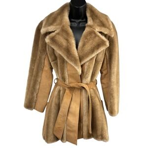 Vintage 1970s Lilli Ann Penny Lane Coat Suede Faux Fur Belted Jacket‎ Small